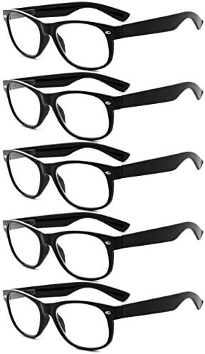 Дамски очила за четене Eyekepper Classic 80-те години, 5 опаковки, Черни Очила с прозрачни рамки за четене +4,00
