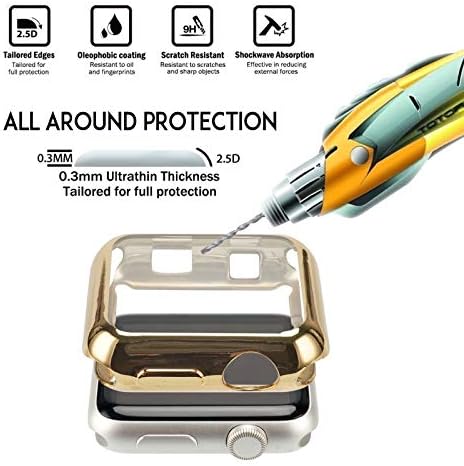 38-мм калъф Tranesca 4 Pack с вградена ультратонкой защитно фолио HD Clear от TPU, съвместима с Apple Watch Серия 3 - Прозрачен + черно + Злато + rose gold