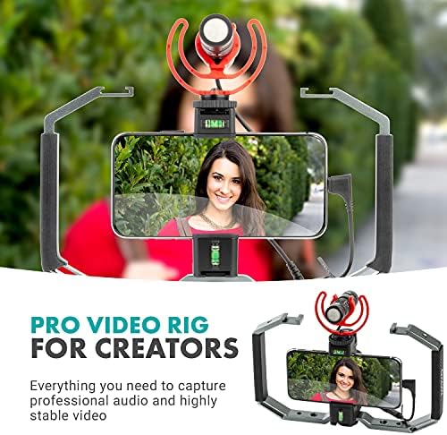 Комплект за видеоблогинга за смартфони Movo с двойно кардиоидным конденсаторным микрофон и ръчен стабилизатор - Cage Видео Стенд за iPhone и Android - идеален за видеоблоггер