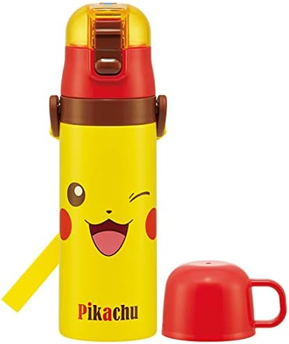 Skater SKDC4 - Детска двустранен бутилка за вода от неръждаема стомана с чаша, Пикачу, 21 Лице, Pokemon, 15,2 течни