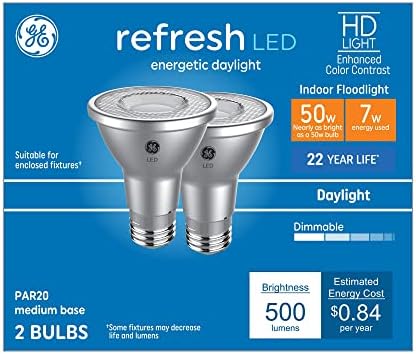 GE Refresh HD 50-Ватов Еквалайзер LED Par20, с естествена дневна светлина средна мощност (e-26), лампа прожекторного