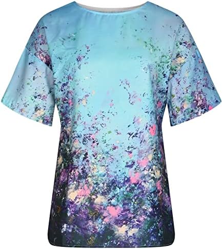 Дамска Блуза Свободно Намаляване с Къс Ръкав и Цветен Модел на Принцеса Богиня, Струящаяся Блуза Свободно Намаляване на Тениска