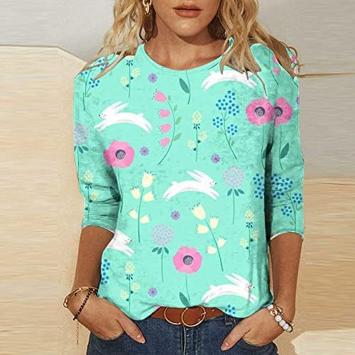 Блуза, Тениска за Жени Лято Есен 2023 Памук, с 3/4 ръкав Кръгъл Отвор Графичен Честит Подарък Ежедневни Великден Риза FW FW