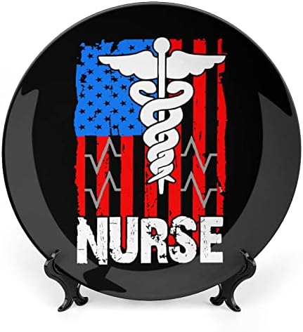 Медицинска сестра Патриотичен Флаг на САЩ Декоративна Чиния от Костен Порцелан Кръгли Керамични Плочи плавателни съдове