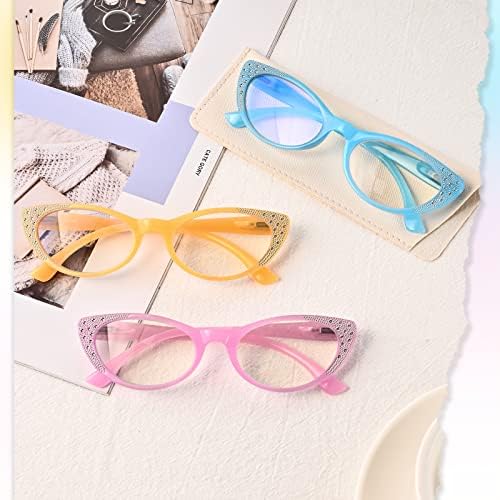 ABEJOJO 3 Опаковки Очила за четене Котешко око за жени, Модни Компютърни Очила със Синя Светлина, Дизайнерски Очила за Четене