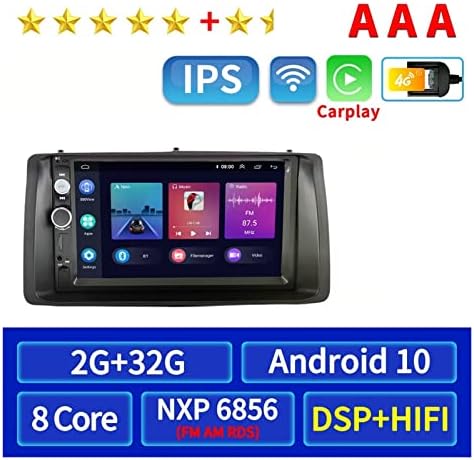 екран на дисплея на автомобила Android 10 7 инча 2Din Carplay Авто Радио, Мултимедиен плеър, Bluetooth, Съвместим с Toyota Corolla 2003 2004-2006 GPS Главното устройство с рамка (Цвят: 4G-2G-32G)