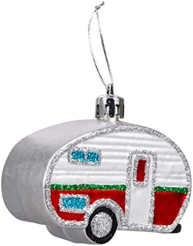 Първокласен Коледен декор в контакт - Висящи украшения за къмпинг (6 бр.) Пластмасови украси за къмпинг с пайети (червени