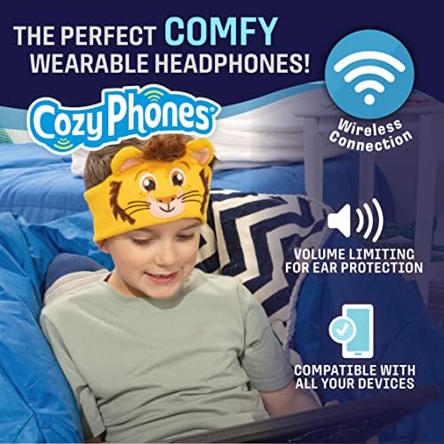 Детски слушалки CozyPhones, Слушалки-превръзка на главата за деца от 1 до 3 години, Еластични и удобни Аксесоари за пътуване - Безжични - Lion
