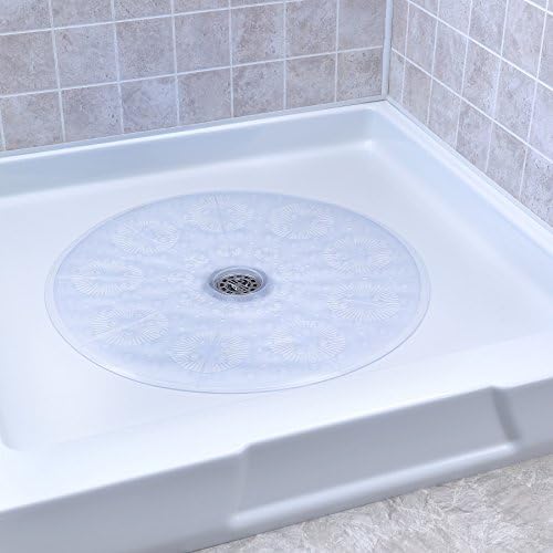 Прозрачната кръгла подложка за душ кабина SlipX Solutions Осигурява покритие и надеждна защита от хлъзгане (диаметър 23 инча, 160 нещастници, отличен дренаж).