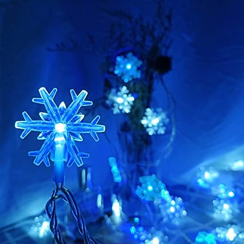 YOLUXZM 16,4 подножието приказни коледни светлини във формата на Снежинки - 50 Сини led мини-гирлянди за Коледната украса, 8 Режима