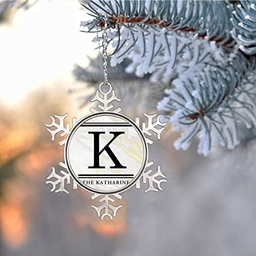 Монограм Начална Буква К Украса за Коледната Елха Украшения във формата на Снежинки, Инициали Имената на Метални