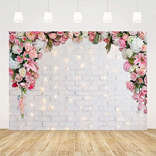 AIBIIN 10x7ft Бели Цветя Стена Розов Цветен Фон за Снимане на Сватба, Булчински Душ Церемония Ангажименти