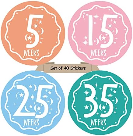 Ezyaid 40 Седмични Стикери на Корема, за Фотосесия по време на бременността с Колело за бременни, Стикер с Забележителност от 5 до 40 Седмици, Задължителни подаръци за бъ?