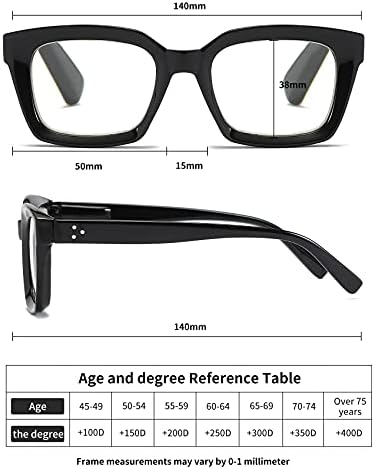 ZXYOO 3 Опаковки Големи Квадратни Дизайнерски Очила за четене за жени, заключващи Синя светлина Компютърен Четец (Черен,