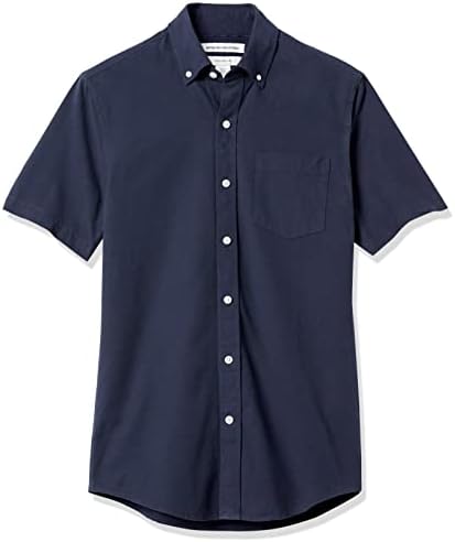 Мъжки приталенная Оксфорд риза Essentials с къс ръкав и джоб