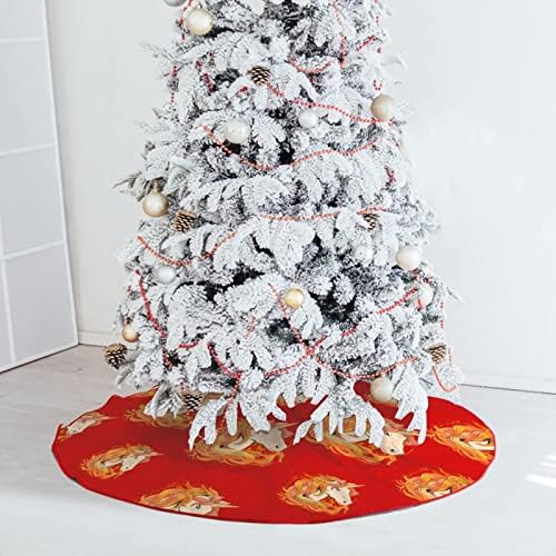 Еднорог Огън Коледно Дърво Пола Мек Плюш Червен Вътрешен за Коледно Парти Празнична Украса На Закрито и На Открито