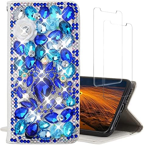 Калъф за телефон AS-Zeke Glitter Wallet, който е съвместим с iPhone 12 Mini 2020, Луксозен 3D-дизайн и с Ръчно изработени със Скъпоценни камъни, украсени с пайети, Дизайнерски калъф с за