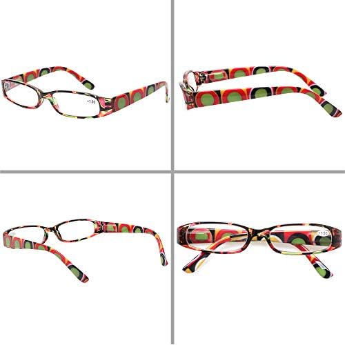 Очила за четене Kerecsen, 5 Чифта, Дамски Модни Очила с Пружинным тръба на шарнирна Връзка за Четене за Жени