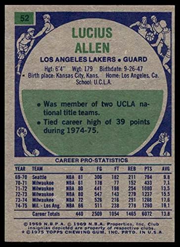 1975 Topps # 52 Люциус Алън Лос Анджелис Лейкърс (баскетболно карта), БИВШ играч на Лейкърс в калифорнийския университет