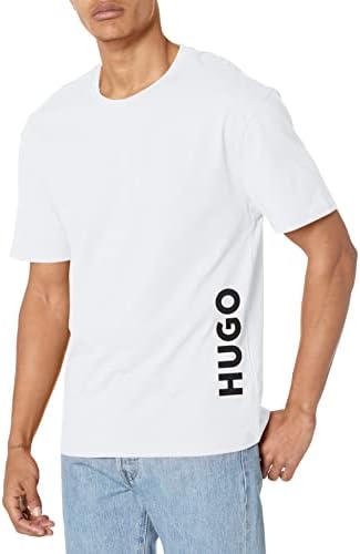 Мъжки памучен тениска с вертикални логото на HUGO с къс ръкав
