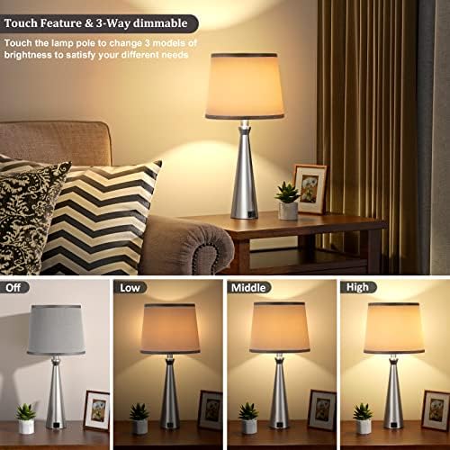 Нощни лампи Acaxin Touch за Спални, малка странична масичка, Определени от 3-Те Кристални Настолни лампи с зарядно USB порт