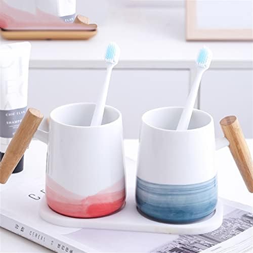 NICEDAYFY Скандинавски Чаша За миене на Зъбите С Дървена Дръжка Керамична Чаша За Изплакване на Устата Домашен Комплект