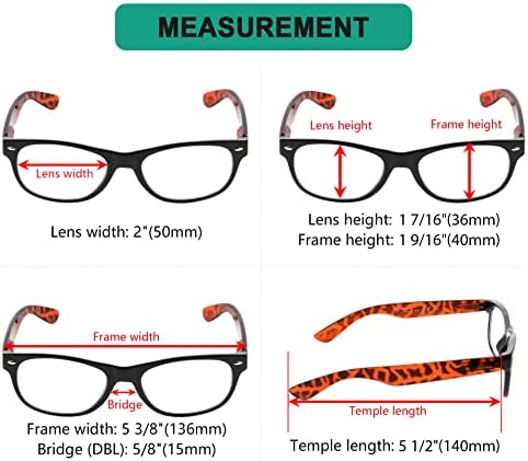 Eyekepper Класически Очила за четене на 80-те години за жените, 5 опаковки, Черни рамки с черепаховыми дужками,