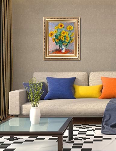 DECORARTS - Репродукция на Букет слънчогледи Клод Моне. Картина в рамка с принтом Giclee и музей качество за декора на стените. Размер на рамката: 26x22