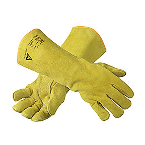 Ръкавица със специално предназначение Ansell 43216110 ActivArmr Work Guard Сверхпрочная ActivArmr, дължина на 16, 3 инча, Жълта обвивка от телешка кожа премиум-клас, памучен хастар, копче