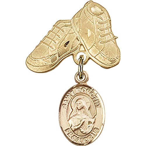 Детски иконата със златен пълнеж с талисман Свети Дороти и игла за детски сапожек 1 X 5/8 инча