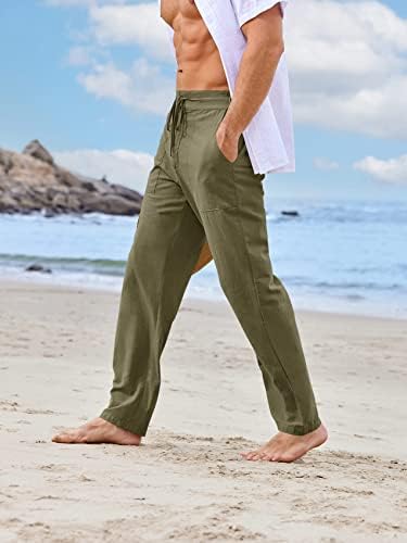 Мъжки Ежедневни Ленени Панталони PASLTER Свободно Намаляване с Директни Штанинами и Еластична Шнурком На Талията, Летни Плажни Дълги Панталони За Йога