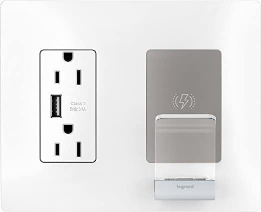 Безжично зарядно устройство за телефон Legrand - Pass & Seymour Radiant с USB порт, (Комплект от две, бяло), RWC826USBWCCV2