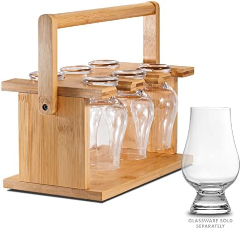 Бамбук държач за чаши за уиски CairnCaddy - Поставка за Носене и подсушаване на стъклени чаши за дегустация на уиски