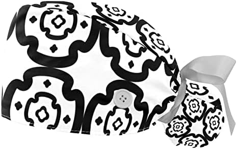 Mersov Годишна Работна Шапчица с Екзотични Цветя, Копчета и Тренировъчната панделка, 2 Опаковки Многократно Хирургически шапки