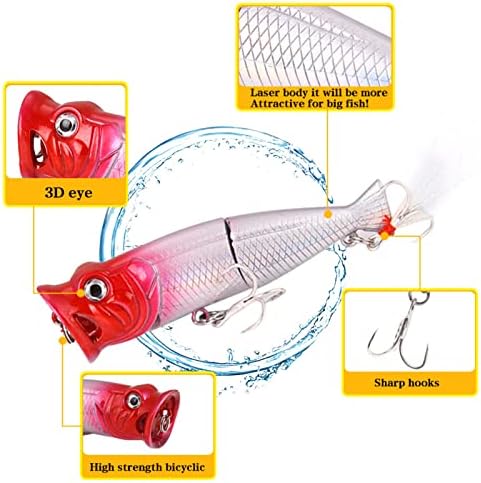 Двухсекционные Дизайнерски Попперные Риболовни Примамки, JAZALIC 5 БР., Стръв Topwater Popper с 3D Очи, Риболовни Аксесоари за
