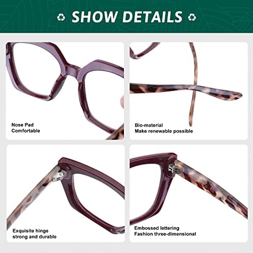 Ailebre Модни Очила за четене на Опра за Жени, Стилни, Анти-Сини Блокер, Извънгабаритни Очила за Четене, Fiona