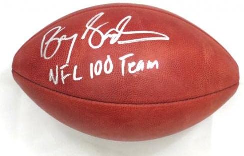 Бари Сандърс с автограф Detroit Lions Уилсън Дюк NFL 100 Football W / NFL 100 Team Бекет Заверени - Футболни