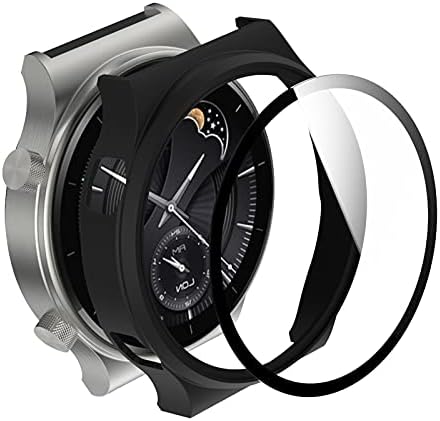 Защитен калъф за smart часа AWADUO с пълно покритие за КОМПЮТЪР с предпазно фолио от закалено Стъкло за Huawei Watch GT2 Pro, мек и траен (PC Black)