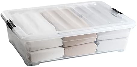 Кутии за съхранение под леглото Tyewomiy, пластмасови контейнери на колела и с капак Кутии-организаторите (Цвят: прозрачен