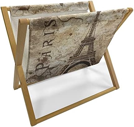 Стойка за списания и книги Ambesonne Айфеловата кула, Потертое Шероховатое Изображение на стена с Надпис Париж и известна