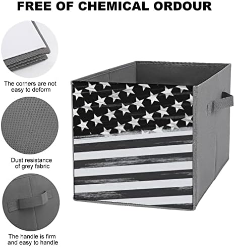 Nudquio Черен Американски Флаг Сгъваеми Кутии За Съхранение Сгъваеми Кутии Текстилен Куб Прост Органайзер с Дръжки за