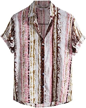 6X Ризи за мъже Голям и Висок Растеж, Модни Мъжки Ежедневни Хавайска Блуза с Принтом в Лента и Копчета, Плажен Топ