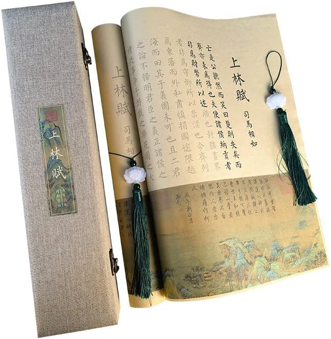 QianKao Calligraphy Practice Copybook Ancient Chinese Books Copy 上林赋5米瘦金体凤求凰礼盒套装临摹卷轴长卷手写楷书千里江山图(1Pcs 【单独长卷】双边款-楷书（钢笔式毛笔1+不含墨水+流苏1）)