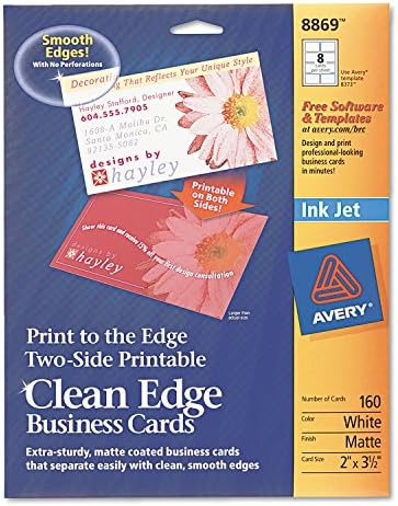 Ейвъри 8869 Печат на визитки True Print, Течност, 2X3 1/2, W, 160/Бр