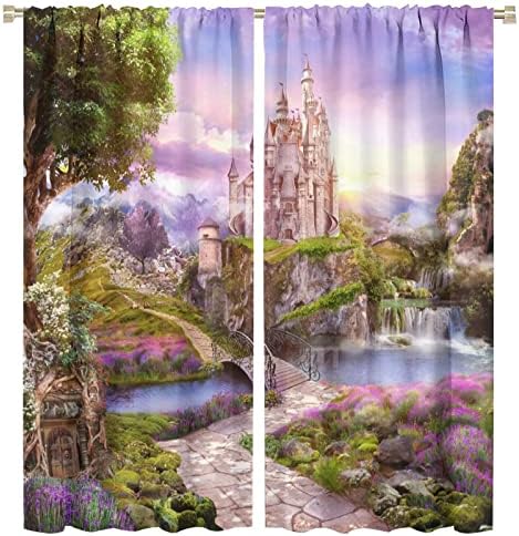 Щори във формата на замък, Приказен Свят Замък на Принцеси, Спокойно Езеро, Цветя, Водопада, Мост, Декор за Детска