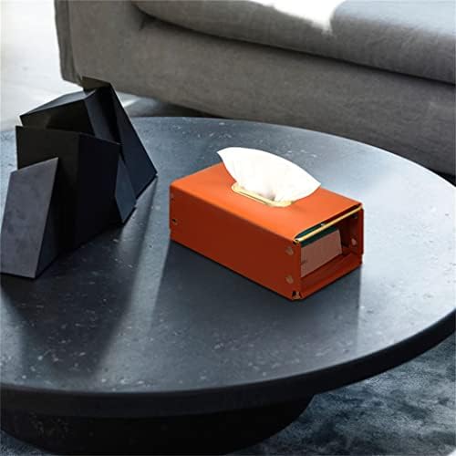 N/A Кутия за салфетки в скандинавски стил с Оранжева Кожена кутия за Съхранение, Кутия за салфетки за украса на колата,