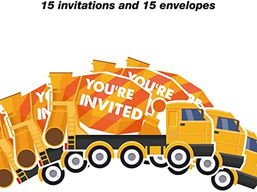 Строителни Камиони Покани на Парти в чест на рождения Ден под формата на Използваеми Покани Комплект от 15 с Конвертами