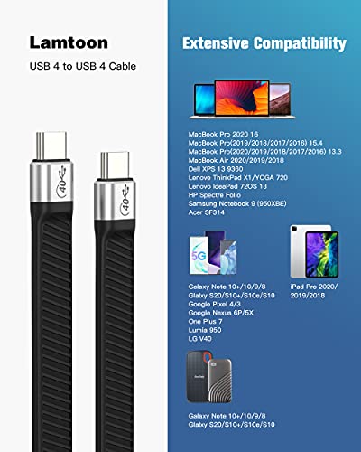 LamToon 40 gbps USB4 е Съвместим с Thunderbolt кабел 4, зареждане 100 W, синхронизация на данни 40 Gbit/s, кратък USB кабел C Поддържа дисплей 8K, съвместим с Thunderbolt 3 и USB C 3.1 за външна SSD памет,