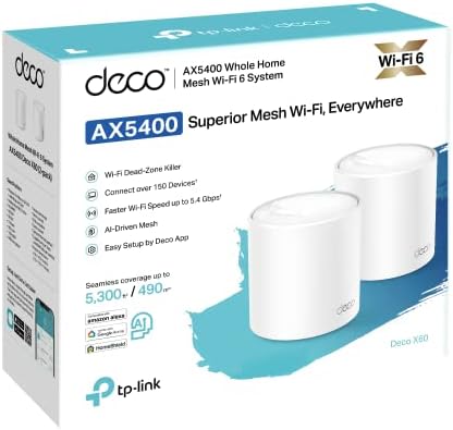 TP-Link WiFi 6 Mesh WiFi безжична система AX3000 за цялата къща (Deco X60) - покрива площ до 5000 кв. Фута, замества WiFi рутери и пълнители, родителски контрол, 2 комплекта