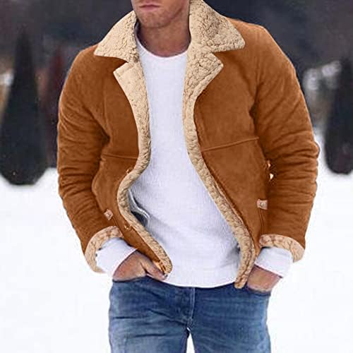 Мъжки Винтажное палто ZDDO Размер Plus, Зимно Однобортное, С Отворена Предна част, Якета за руното лигавицата на Шерпи,